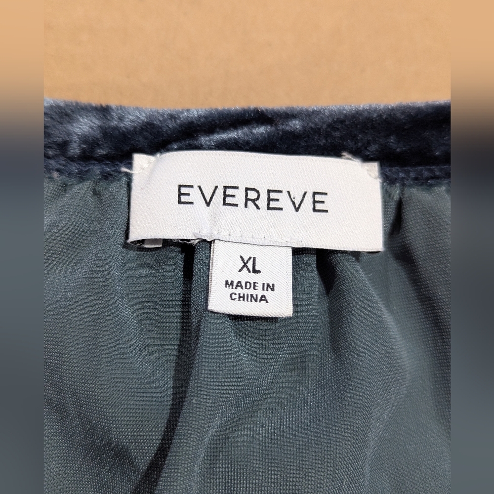 Evereve Dark Teal Blue Crushed Velvet Ruffle Sleeve Blouse Top Size XL *NWOT - Picture 4 of 10